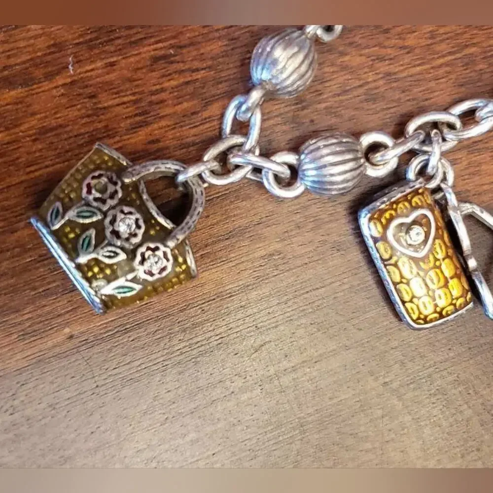 Brighton Vintage Enamel and Silver Plated Purse and Shoe‎ Retired Charm Bracelet